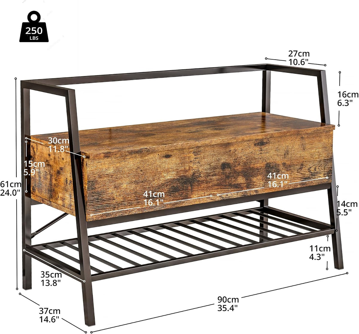 ironck shoe storage bench with practical storage for, close-up detail
