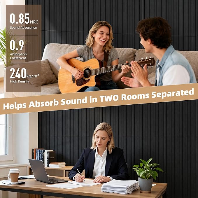 TO-TH Wood-Look Acoustic Panel, 4 Pack 47.2” x 23.6” Soundproof Wall Panels - Image 4