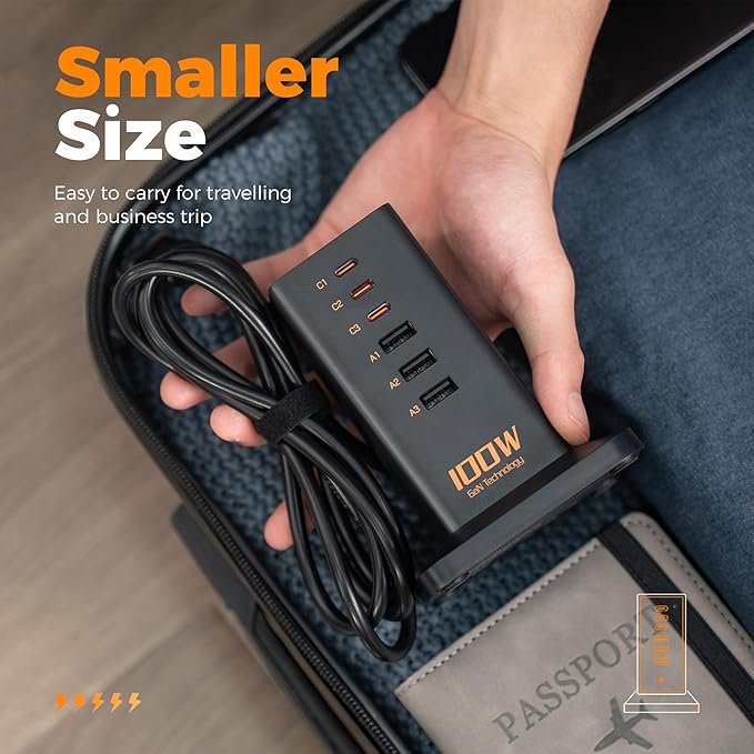 USB C Charger Blcok PD 100W, TESSAN 6-in-1 Charging Station - Image 7