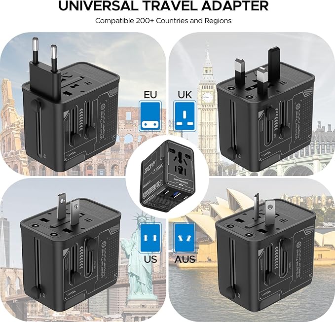 Universal Travel Adapter 30W GaN, KEY POWER All-in-One International Power - Image 3
