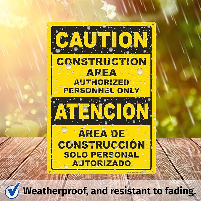 Brimar - 10" x 14" - Bilingual Caution Construction Area Authorized Only Sign - - Image 5
