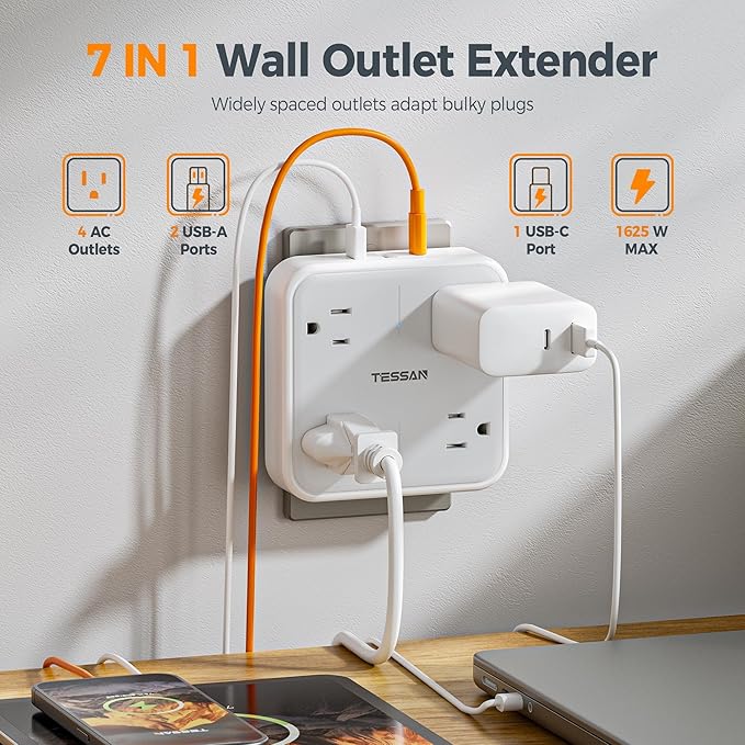 Multi Plug Outlet Extender, TESSAN Surge Protector Splitter - Image 4