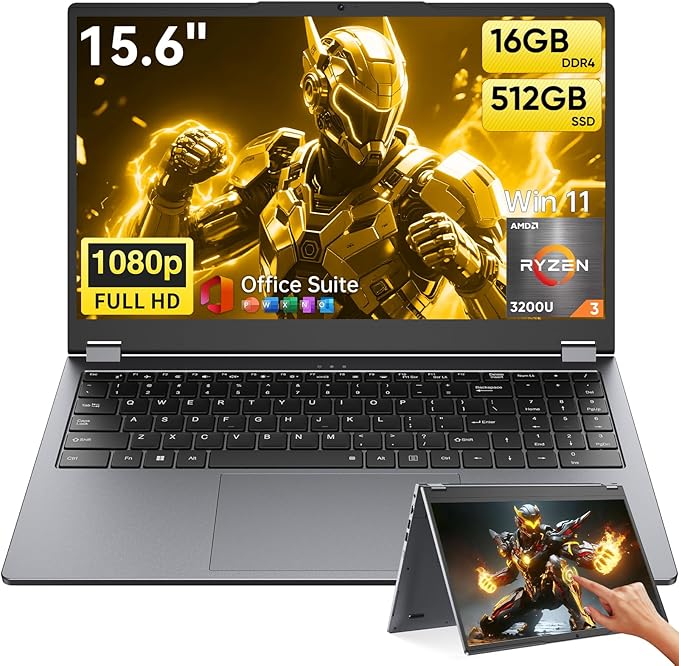 Moxalc Laptop Computer, 15.6" 16GB RAM 512GB SSD AMD Ryzen R3 3200U Radeon Vega by Moxalc
