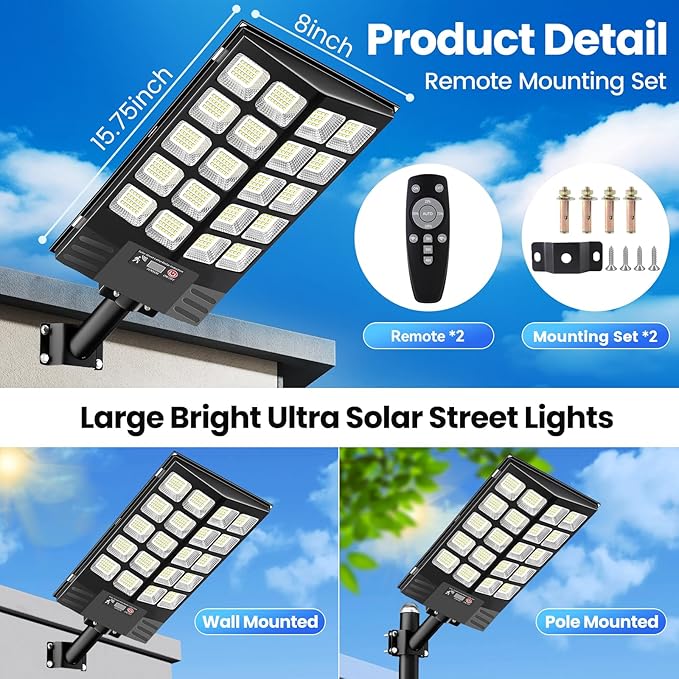 2 Pack 16" Large Solar Street Lights Outdoor Waterproof - Image 4