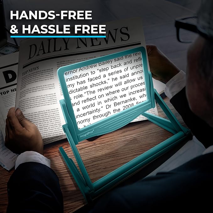 MAGNIPROS 5X Large LED Full Page Magnifying Glass w/Collapsible Hands-Free - Image 4