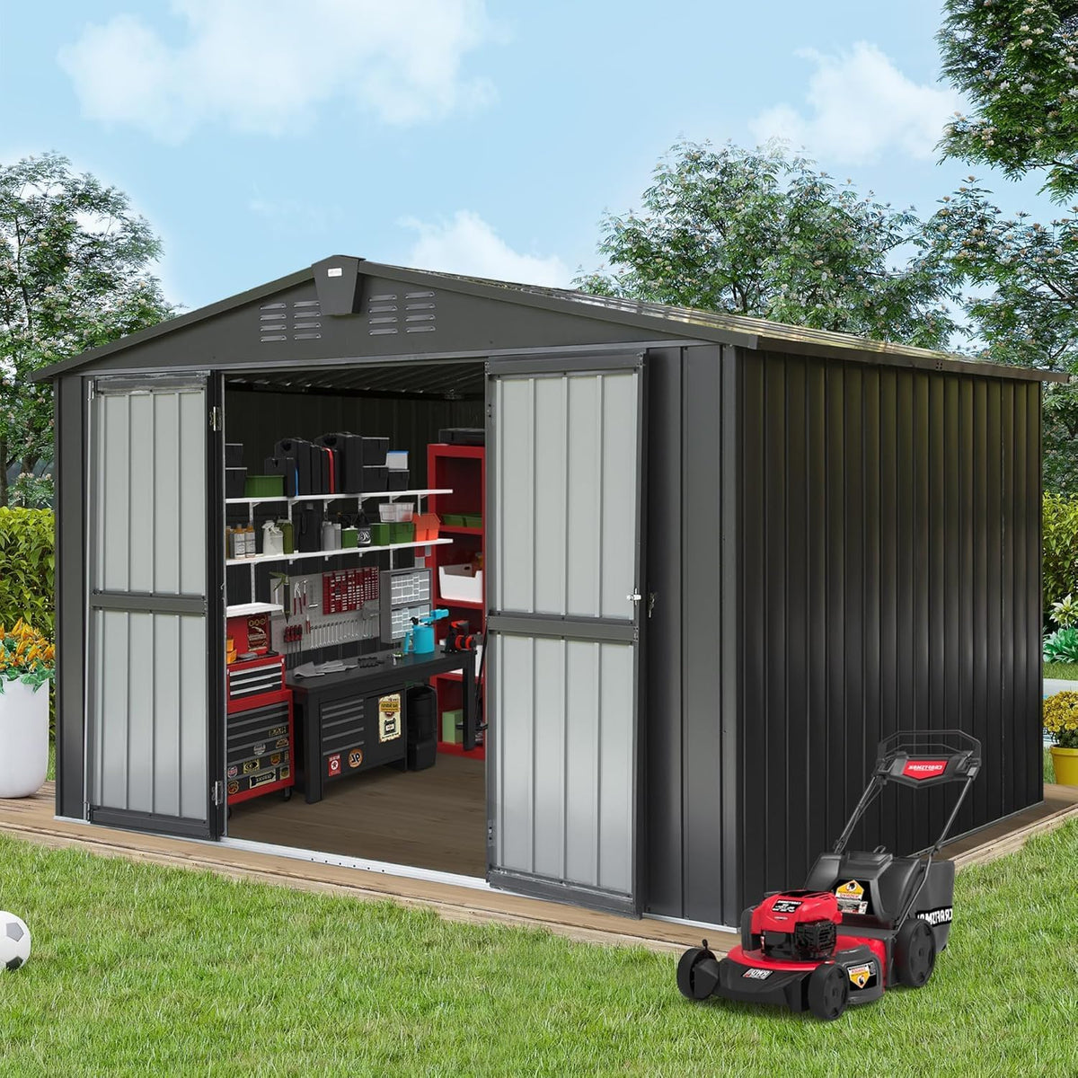 domi outdoor storage shed 10x8 ft, metal shed, main product view