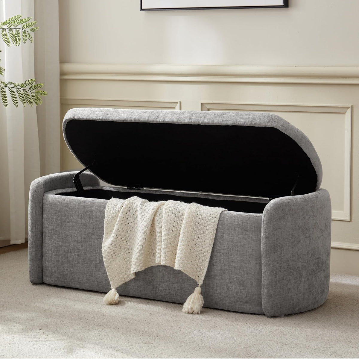 vknow 46" oval storage ottoman bench, upholstered end, main product view