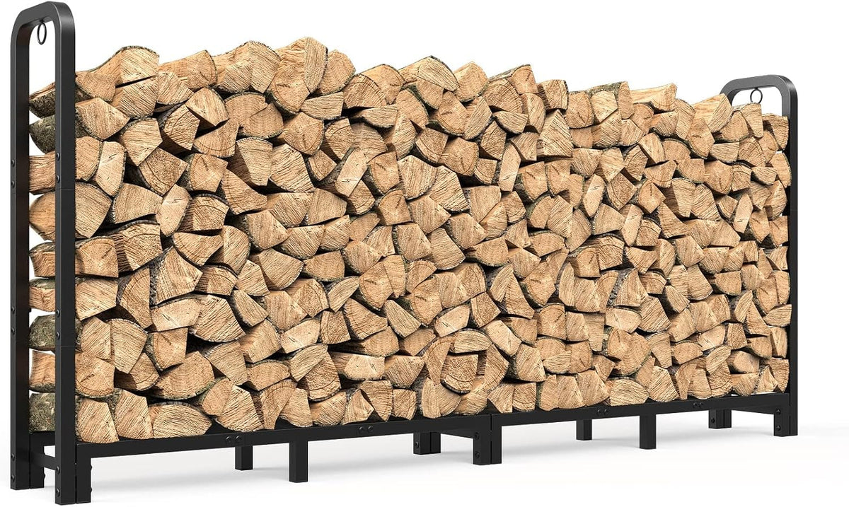 mr ironstone 8ft firewood rack outdoor indoor, upgraded, main product view