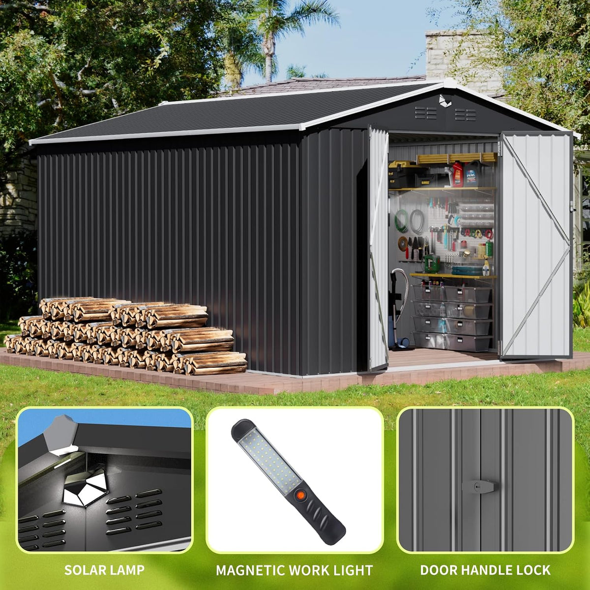 metal storage shed,outdoor storage building 10x14,large backyard sheds, close-up detail
