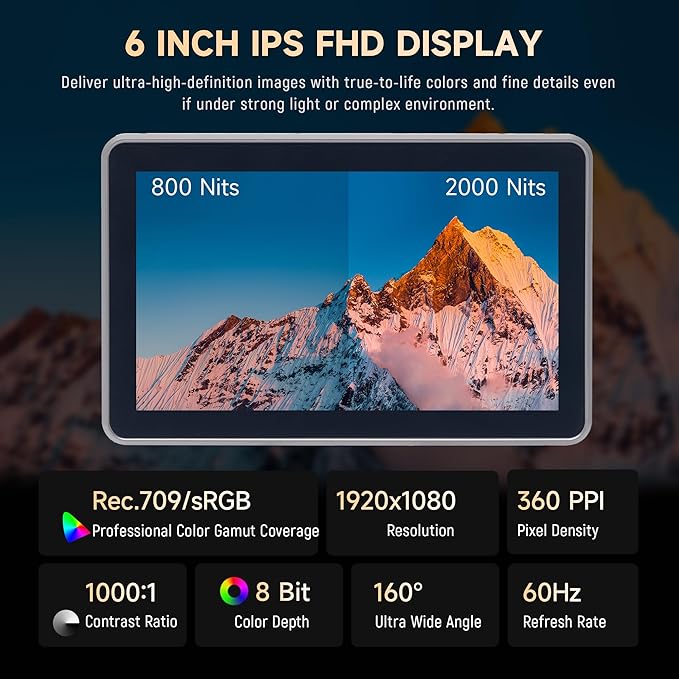 VILTROX DC-X2 Touchscreen Camera Field Monitor, 2000 Nits 6 inch On Camera - Image 2