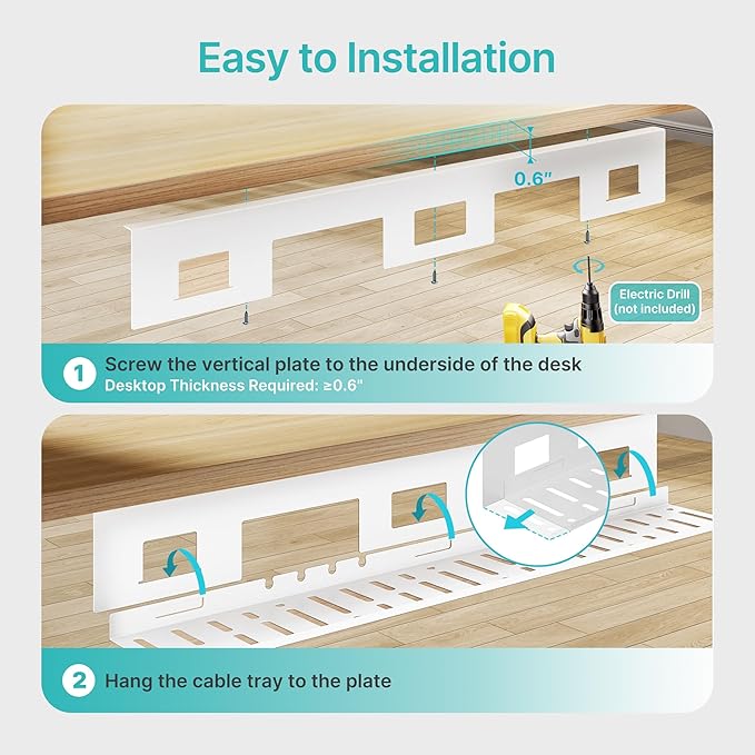 PEGZONE Under Desk Cable Management Tray, 31.5 Inches Metal Cord Organizer Rack - Image 8