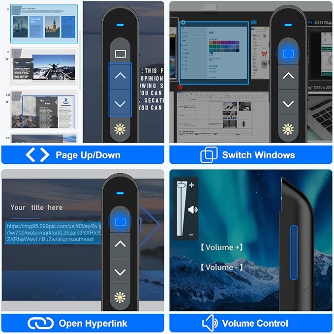 DinoFire USB Type C Wireless Presenter Remote Presentation Clicker, Volume - Image 3