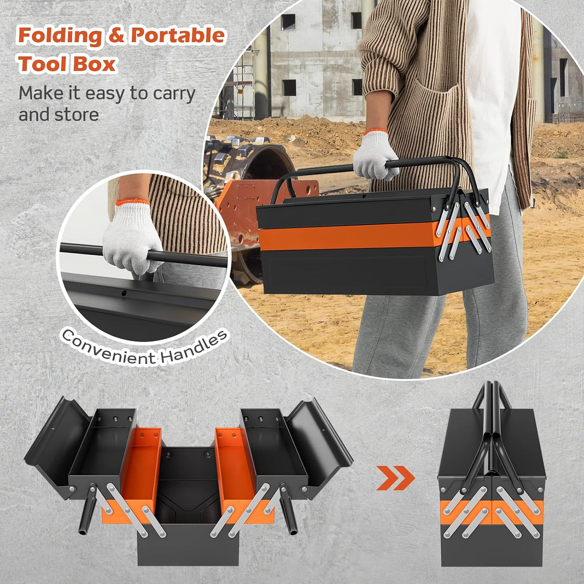goplus 22-inch metal tool box, 3-layer 5-tray portable, close-up detail