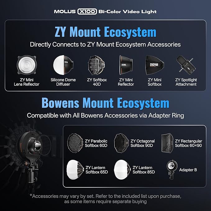ZHIYUN MOLUS X100 Bi-Color Standard 100W Video Light V2 Upgraded Version - Image 9