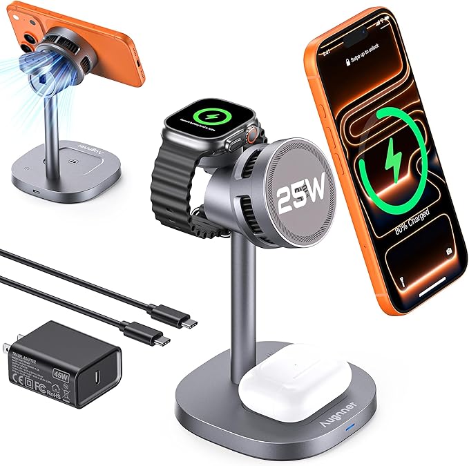 Augnner 3 in 1 Wireless Charging Station, Qi2.2 25W Certified Fast Magnetic by Augnner