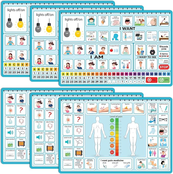 6 Pcs Communication Board for Nonverbal Adults Aphasia Colorful Picture Symbol by Eaasty