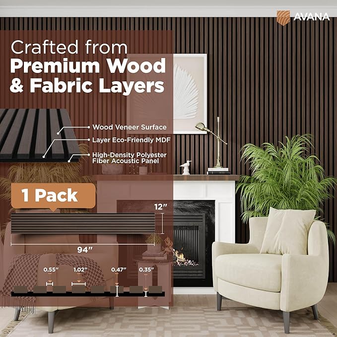 Avana Modern Acoustic Wood Wall Panels – 94.4x12.6 Inch Dark Walnut Acoustic - Image 4