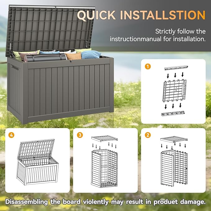 NUNU LAB 270 Gallon Large Resin Deck Box, Waterproof Outdoor Storage Box - Image 4