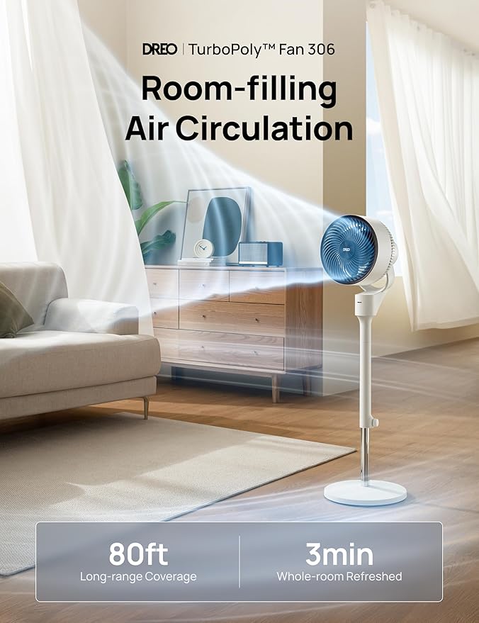 Dreo Fan for Bedroom, 80° Oscillating Standing Fan, 25dB Quiet, 80ft Pedestal - Image 2