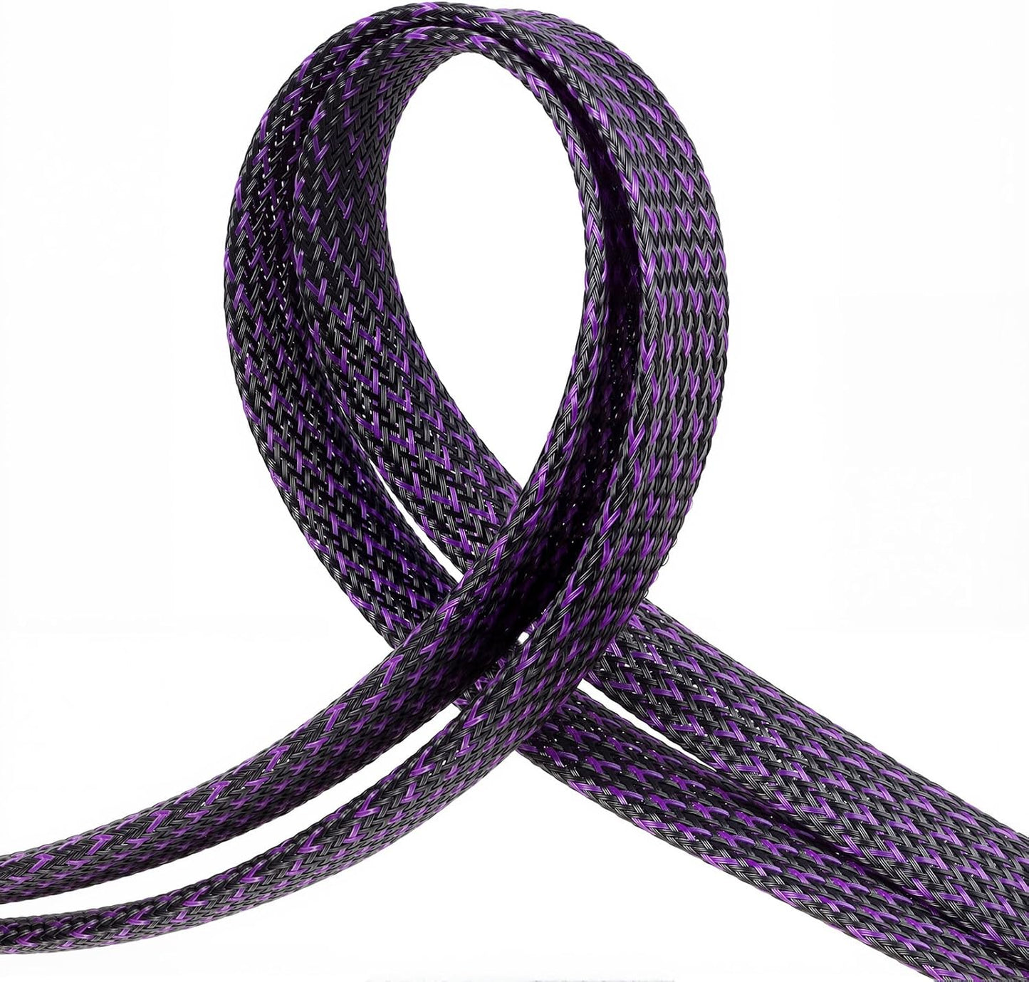 Braided Cable Sleeve, 33ft Expandable Wire Loom for Automotive Wiring Harness & PC Case, Pet-Proof Chew Resistant Cord Protector, Flexible Cable Management (Purple Black, 16mm (5/8"))