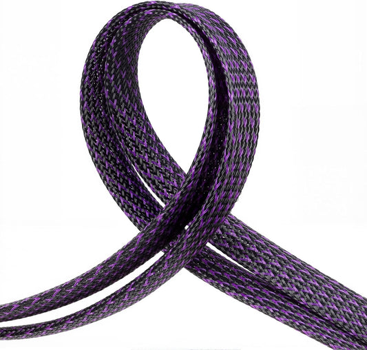 Braided Cable Sleeve, 33ft Expandable Wire Loom for Automotive Wiring Harness & PC Case, Pet-Proof Chew Resistant Cord Protector, Flexible Cable Management (Purple Black, 16mm (5/8"))