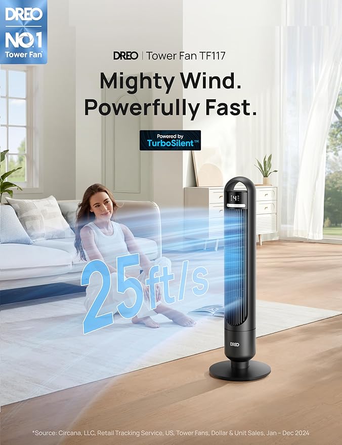 Dreo Tower Fan for Bedroom, 90° Oscillating Standing Fans for Room - Image 2