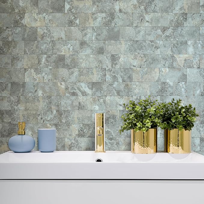 AULIGET 100-Piece Faux Stone Peel and Stick Backsplash Wall Tiles, Laundry Room - Image 6