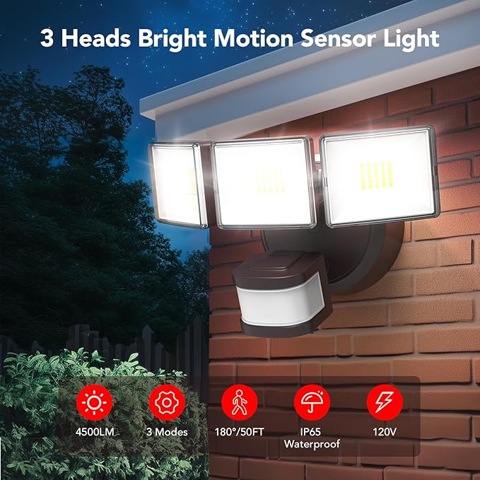 OREiN 4500LM/35W Flood Lights Outdoor, 180°/40FT Motion Sensor Outdoor Lights - Image 2