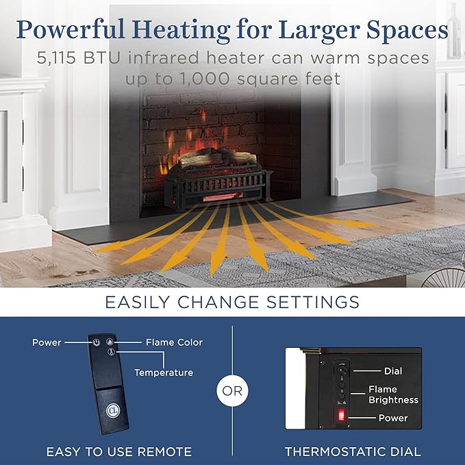 Country Living 23 inch Electric Log Set | Crackling Sound | 1000 Sq Ft Heater | - Image 3