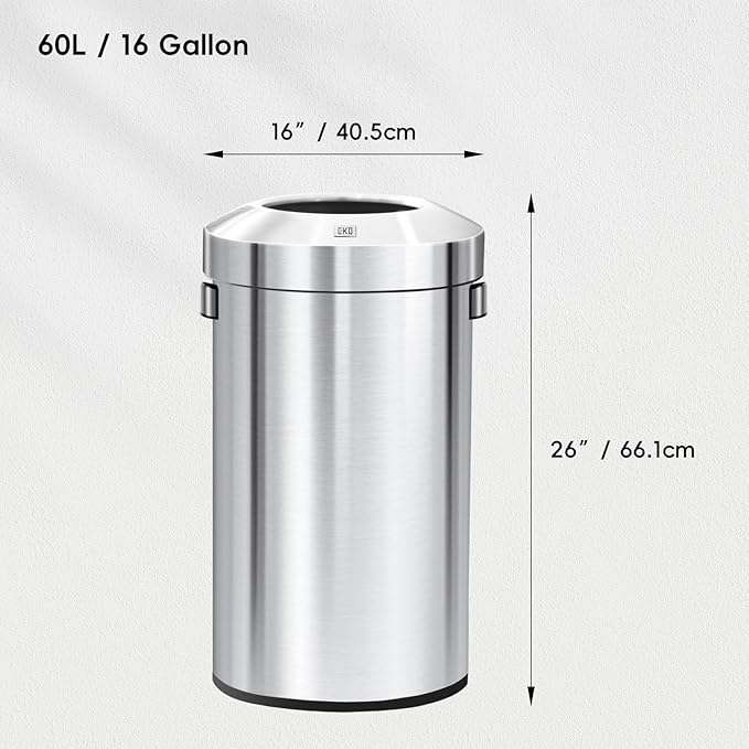 EKO 16-Gallon Round Stainless Steel Open Top Trash Can, Large Commercial Waste - Image 4