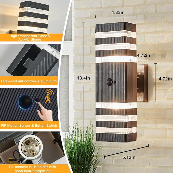 Delicavy Motion Sensor Outdoor Wall Light Fixture Up Down Porch Lights Modern - Image 4
