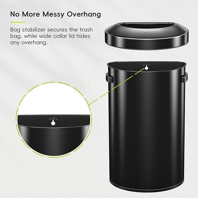 EKO Urban 21 Gallon Semi-Round Open Top Waste Bin, Stainless Steel Half Round - Image 6