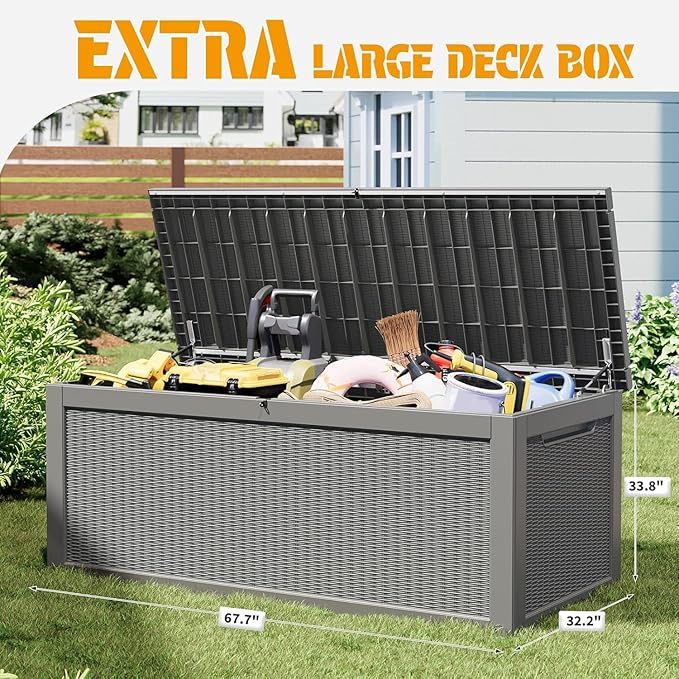 NUNU LAB Outdoor Storage Box, 320 Gallon Deck Box, Resin Waterproof Outside - Image 2