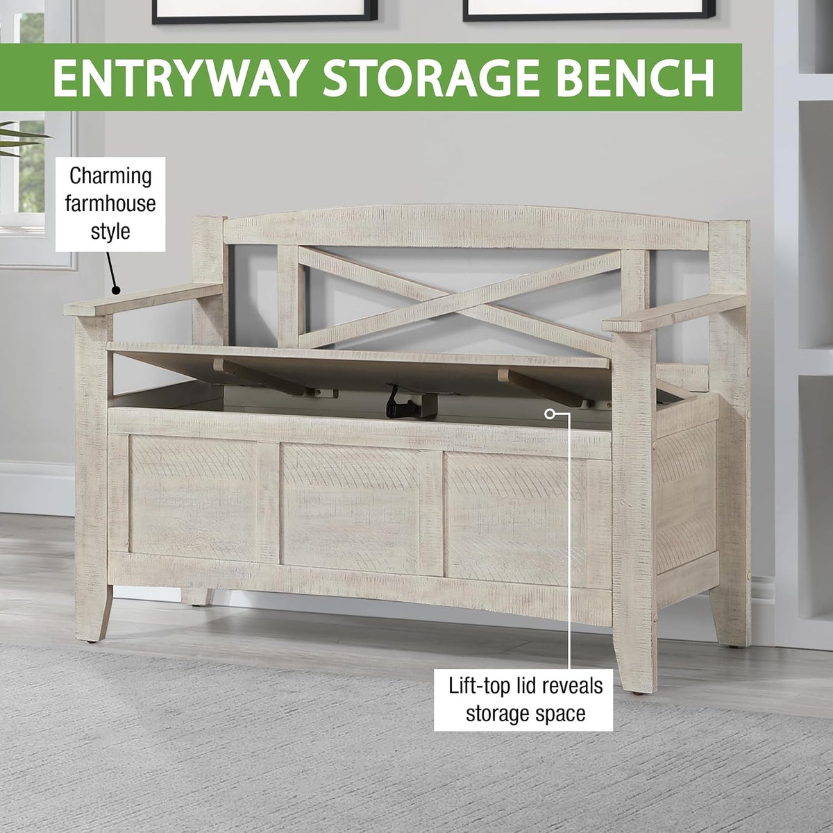 osp home furnishings metro entry way storage bench on a desk or shelf