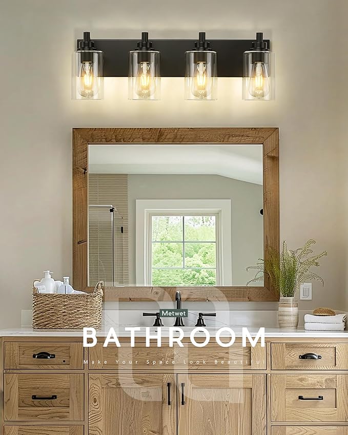 METWET 4-Light Bathroom Light Fixtures, Modern Vanity Lighting Fixtures Over - Image 7