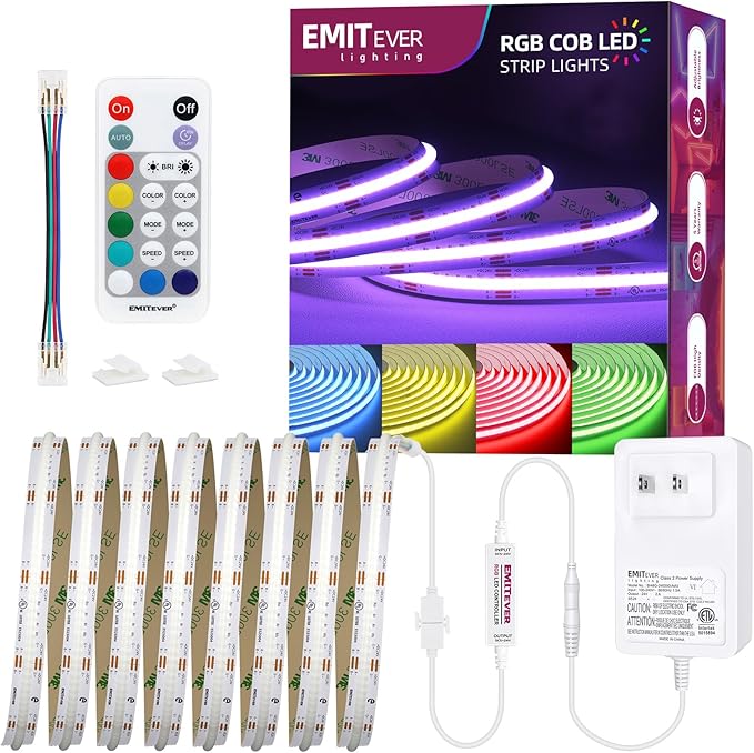 EMITEVER RGB LED Strip Light 16.4ft, Dimmable COB 24V Flexible LED Color by EMITEVER