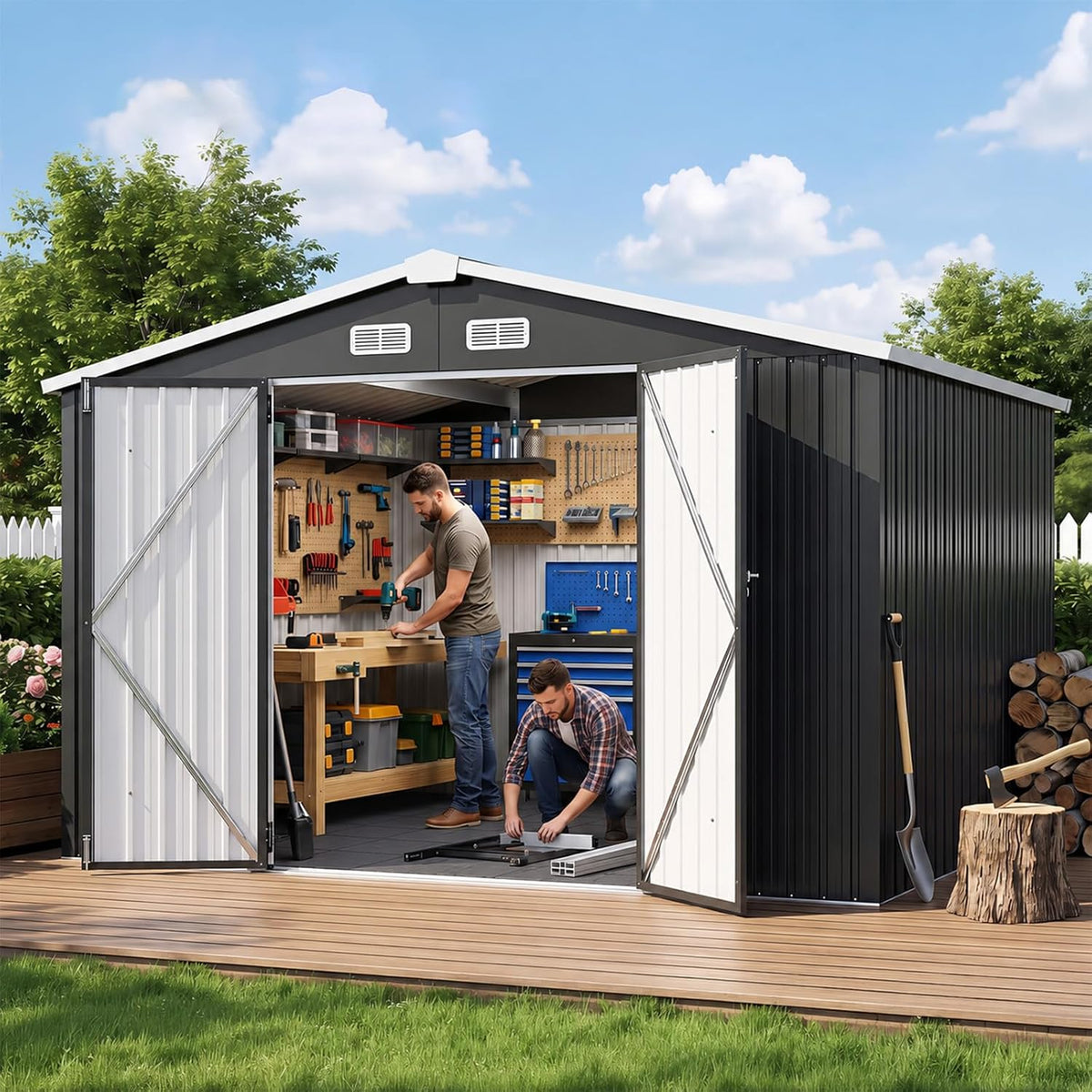 aoxun 10x8 ft shed outdoor storage shed with, main product view