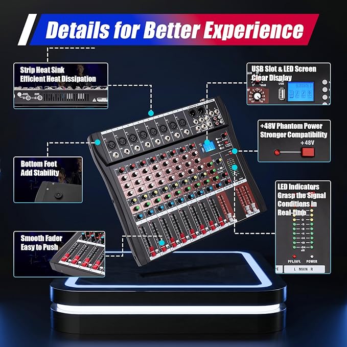 8 Channel Audio Mixer, Professional Audio Mixer - Image 7