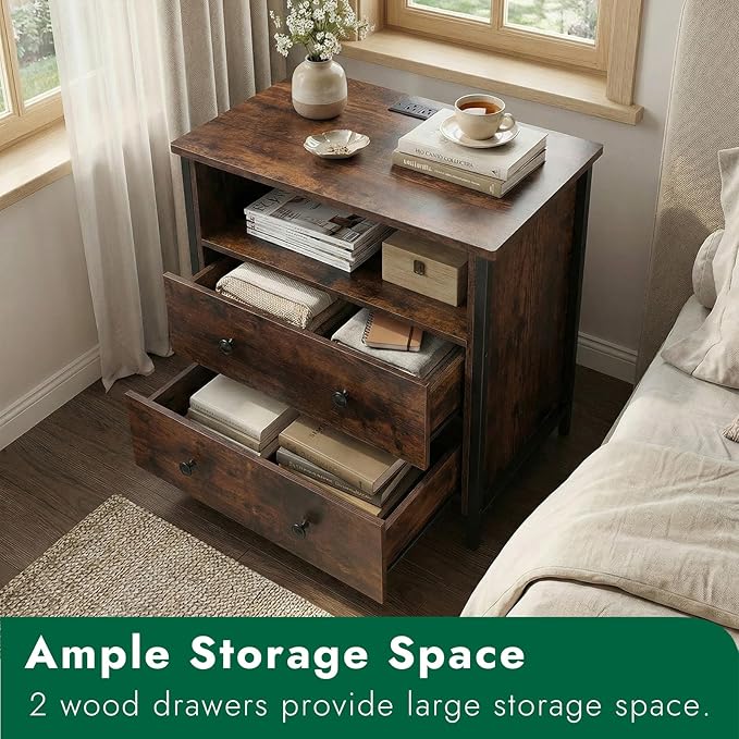 Tykacna 27 Inch Wide Night Stand, Large Wood Night Stand Set 2 - Image 7