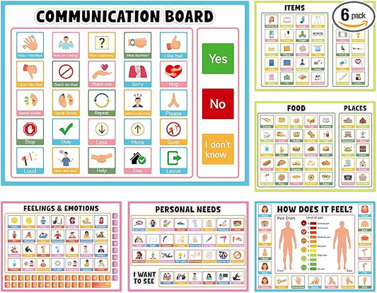 6Pcs Communication Board for Non Verbal Adults Picture Symbol Communication by partygreeting