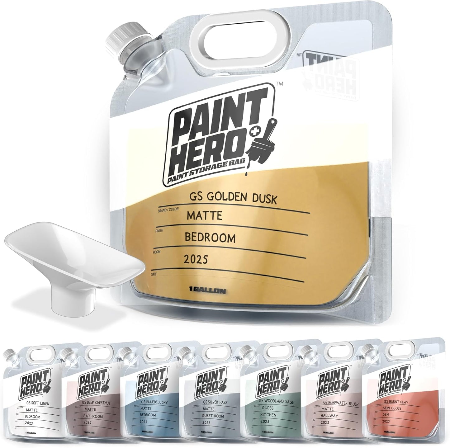Paint Hero 8 Pack Paint Storage Bags - Airtight Refillable 1 Gallon Pouches with Funnel