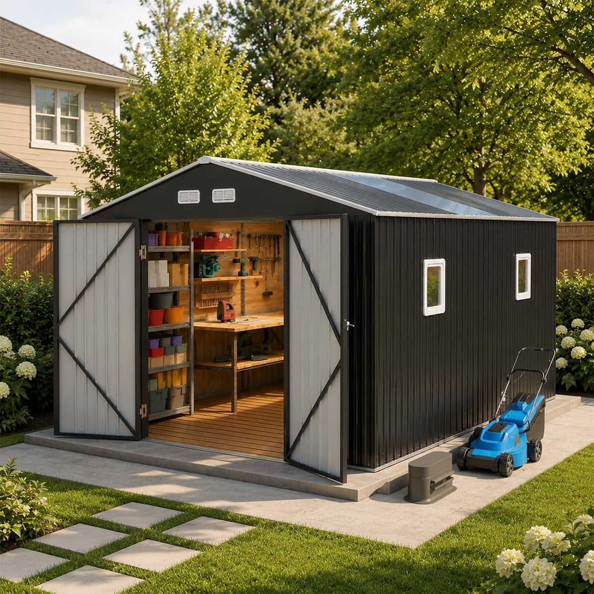 10x10 ft metal storage shed with window, lockable, main product view