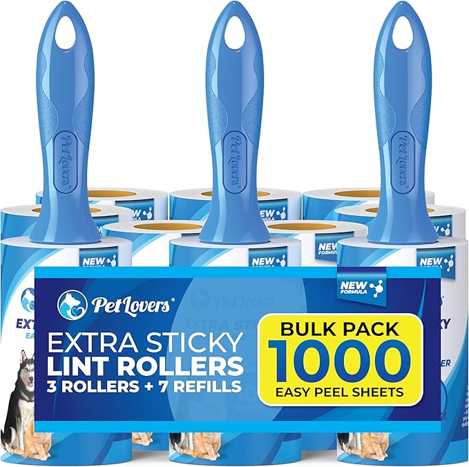 PetLovers Extra Sticky Lint Roller Mega Value Set 1000 Sheets by PetLovers