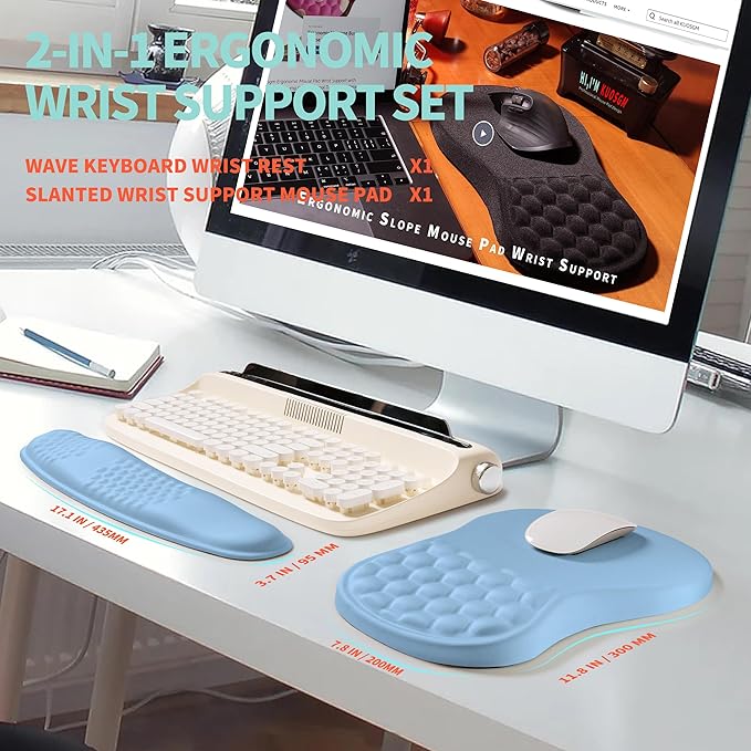 KUOSGM 2-in-1 Ergonomic Set, Wave Rise Keyboard Wrist Rest and Massage Bulge - Image 5