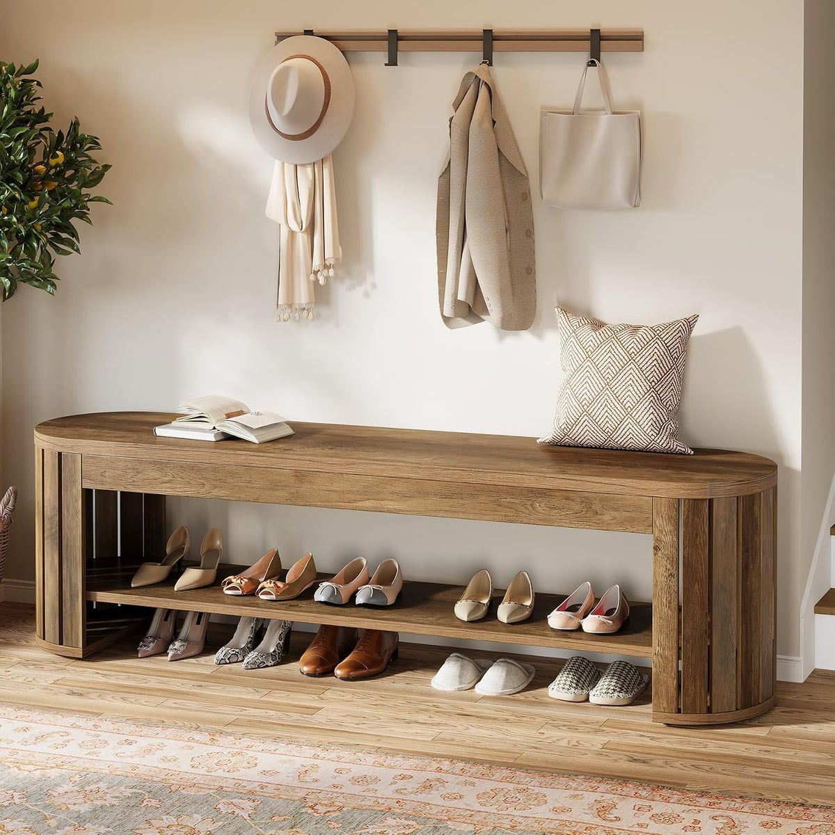 tribesigns 63" wooden entryway bench with shoe storage, main product view