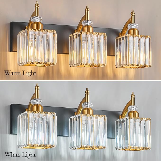 BBLLWJ Modern Bathroom Vanity Light 3-Light Black and Gold Crystal Light - Image 2