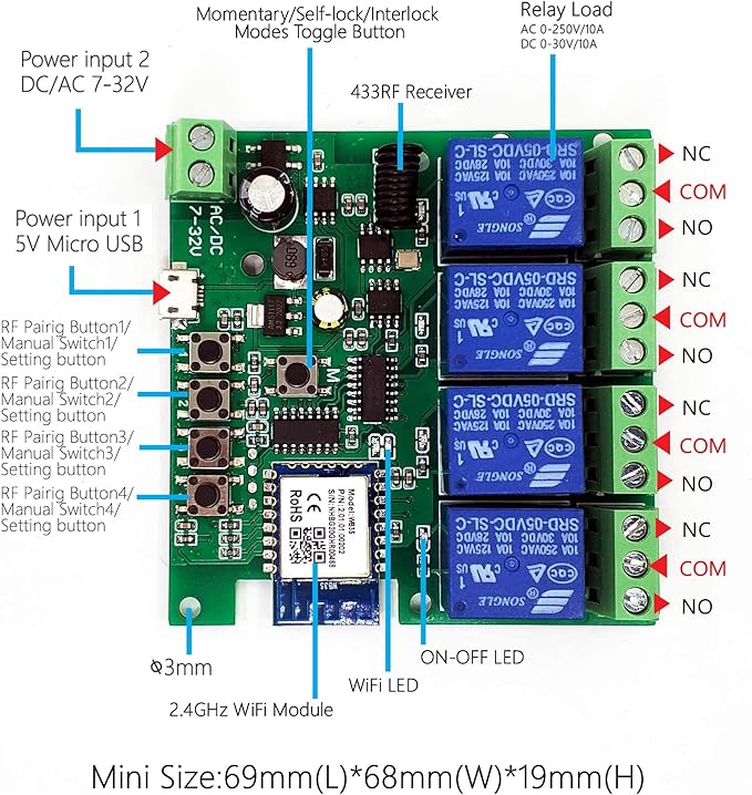 Newgoal 4 channelsWiFi Wireless Smart Switch Inching Self-locking Relay Module - Image 6