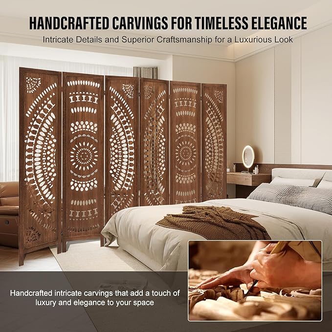 ALeesing 6 Panel Wood Room Divider Fully Assembled, Decorative Room Dividers - Image 4