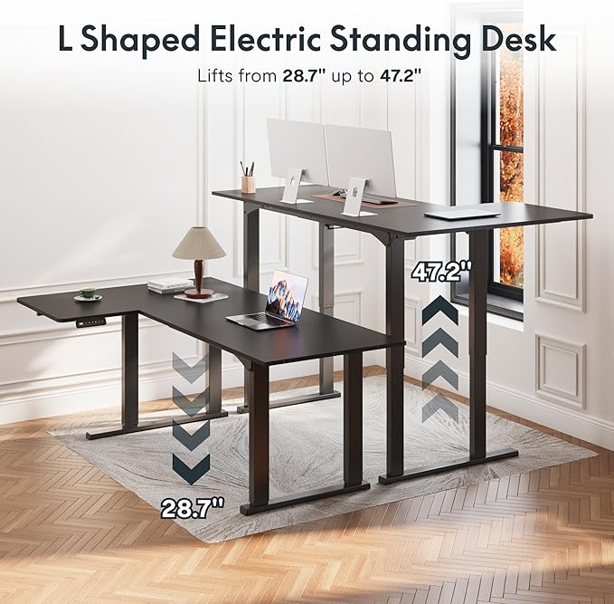SANODESK 4-Leg L Shaped Standing Desk, Electric Height Adjustable Desk - Image 4