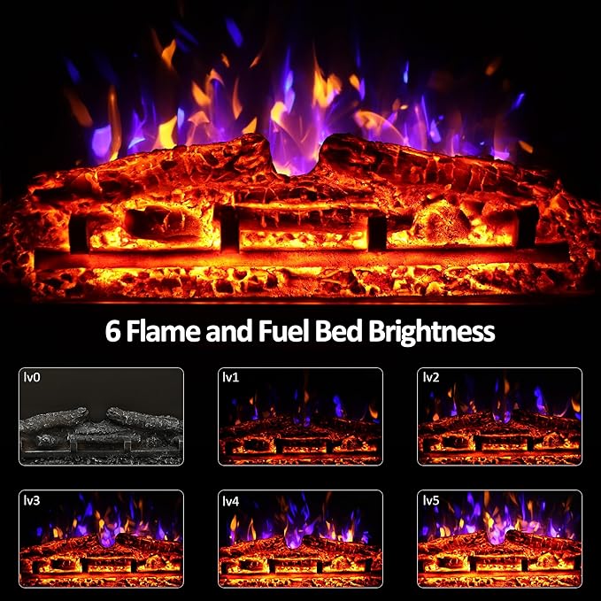 24.5" Electric Fireplace Inserts, Adjustable Brightness, Thermostat&Timer - Image 5